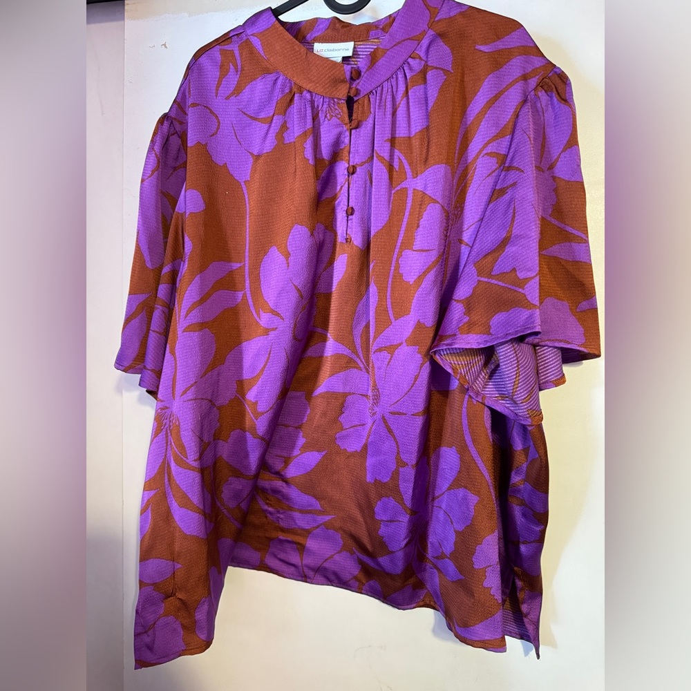 Liz Claiborne Purple and Brown Floral Blouse
